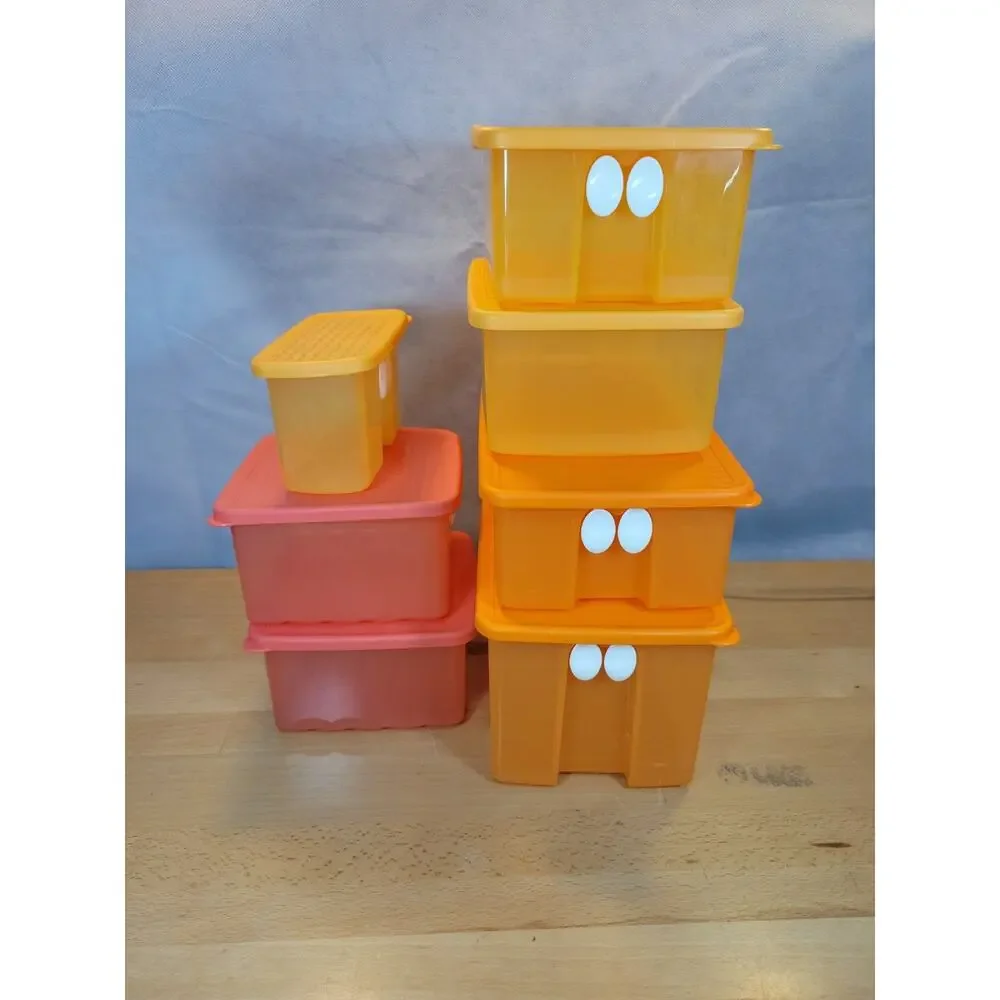 Tupperware Fridge Smart Vented Containers set of 7 with lids orange red
